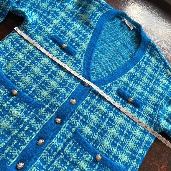 Zara Plaid Knit Jacket Blue Size Medium - Picture 11 of 16